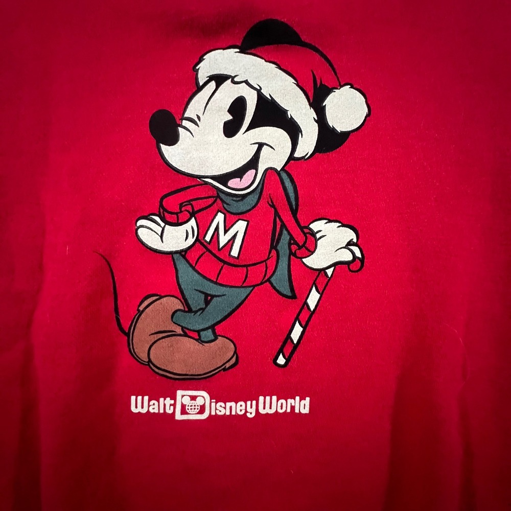 Disney Sweatshirt Unisex Small Red Santa Mickey Walt Disney World Christmas - Picture 2 of 9